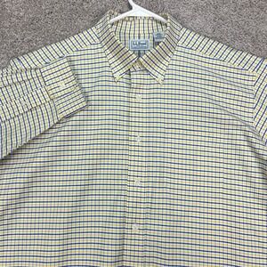 L.L.Bean Mens Button Down Shirt 17 37 Yellow Blue‎ Plaid Long Sleeve Casual